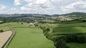 View of Monmouth from Surveying Cymru drone footage